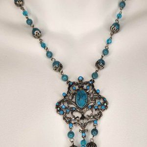 Vintage Turquoise Beaded Costume Necklace -‎ Boho Style